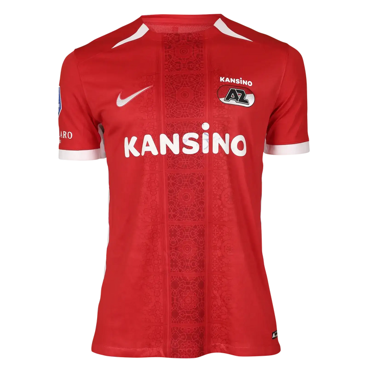 Front view of signed football shirt featuring KANSINO logo and AZ crest with red color pattern.