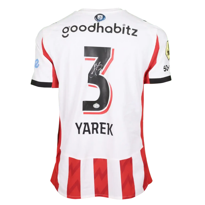 Back view of football shirt featuring No. 3, Yarek, and goodhabitz sponsor logo.