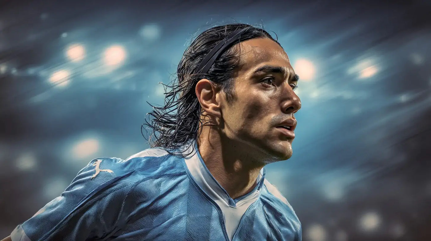 Alessandro Nesta in a light blue Lazio Roma football shirt with a black headband, sprinting in heavy rain with stadium lights blurred.