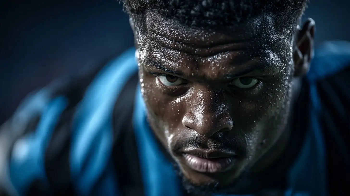 Denzel Dumfries in Inter Milan home kit sprinting forward under the San Siro floodlights.