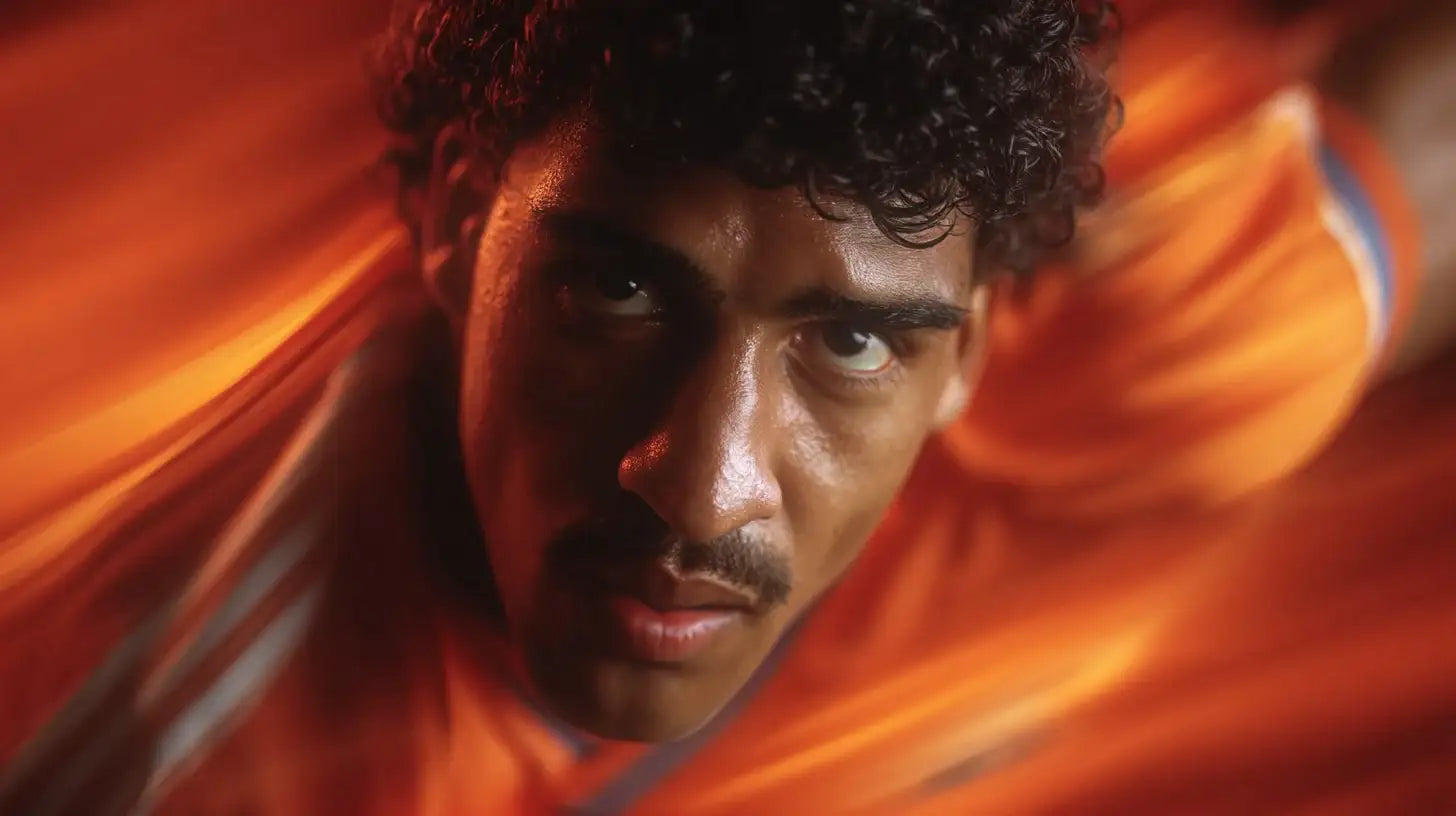 Frank Rijkaard in the Netherlands 1988 orange kit celebrating during a major international football match.