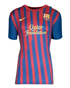 Front view with blue and red stripes featuring the Qatar Foundation logo and FC Barcelona crest.