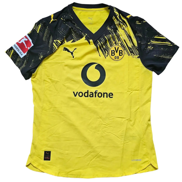 Borussia Dortmund 2025-26 home shirt front in yellow and black, with Puma branding, the Vodafone sponsor and BVB 09 crest.