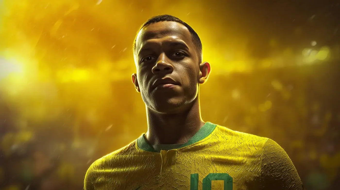 Pedro Henrique Silva Dos Santos in Brazil yellow home football shirt with green collar and number 10 under stadium lights.