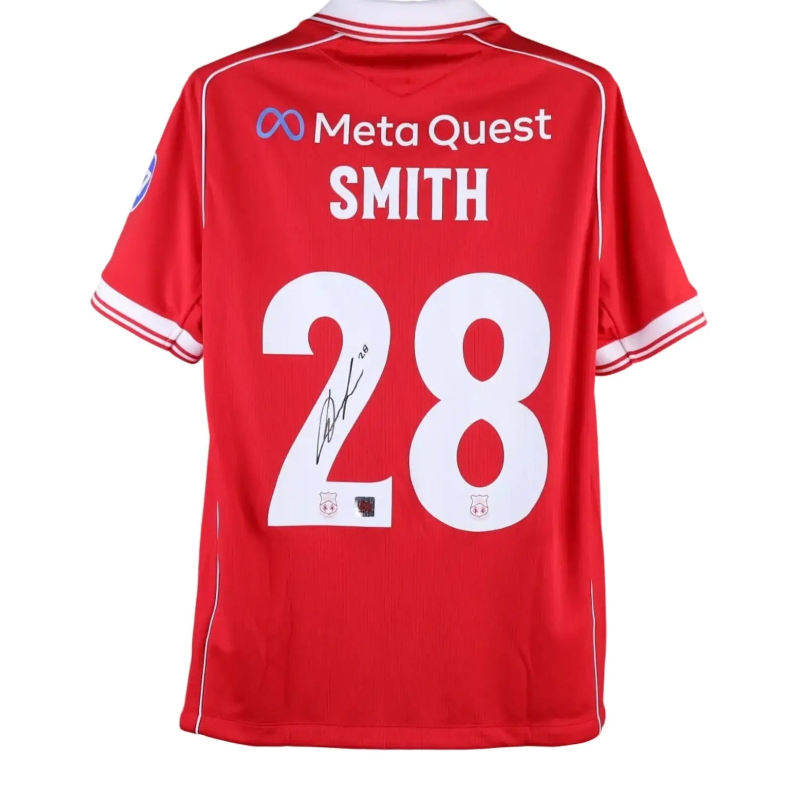 Back view showing No. 28, name 'SMITH', and a visible signature.