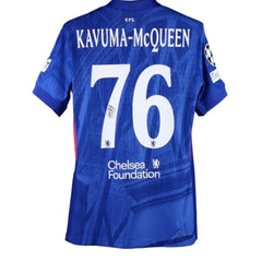 Back view displaying KAVUMA-McQUEEN, No. 76, signature, and Chelsea Foundation.