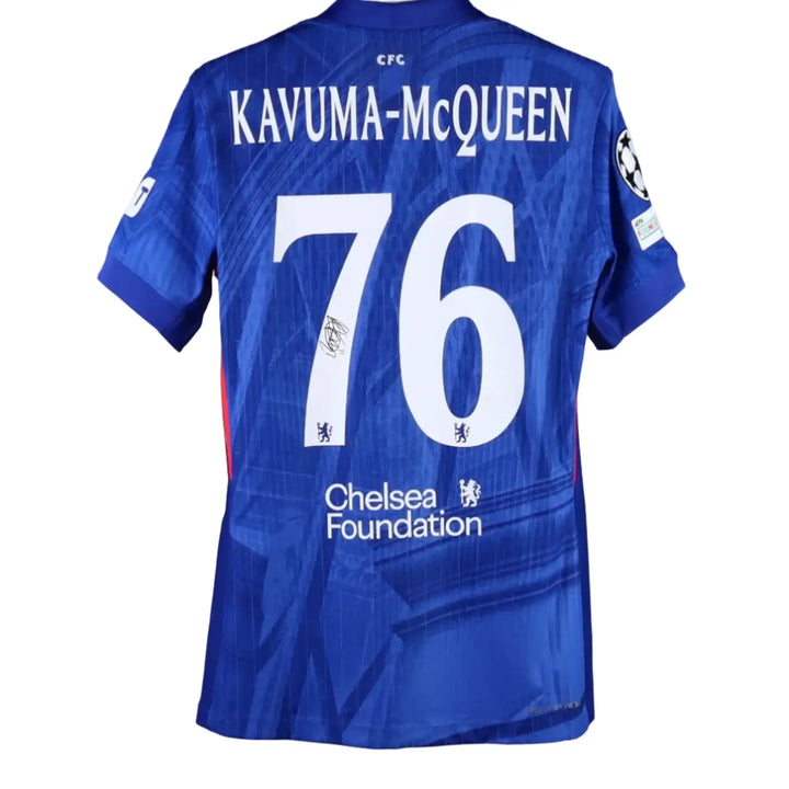 Back view displaying KAVUMA-McQUEEN, No. 76, signature, and Chelsea Foundation.
